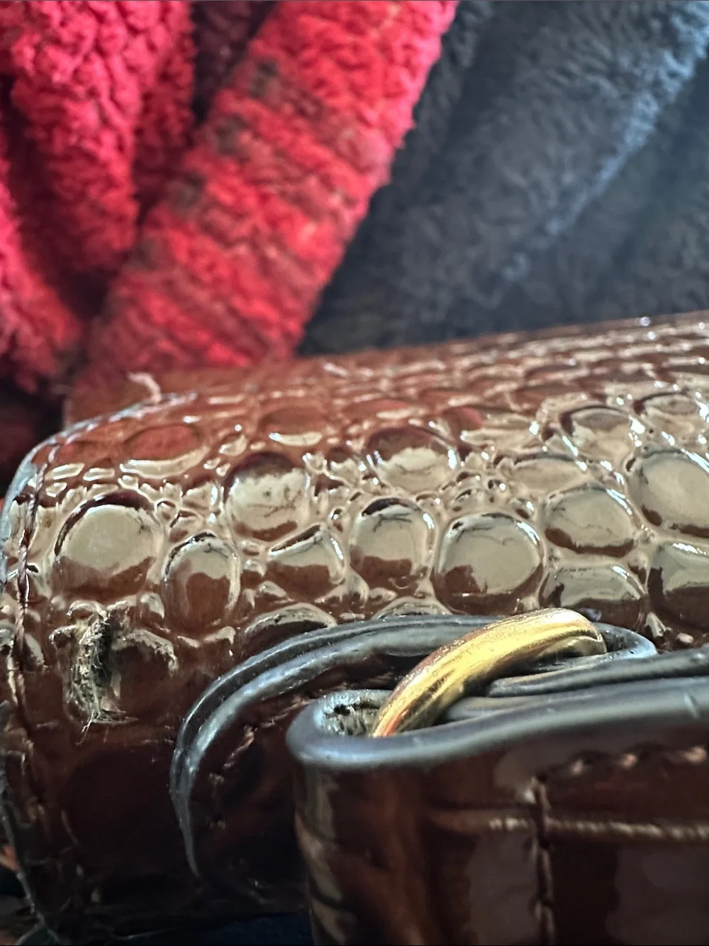 Women's like Croc-Embossed Top-Handle Crossbody Bag in Dark Brown